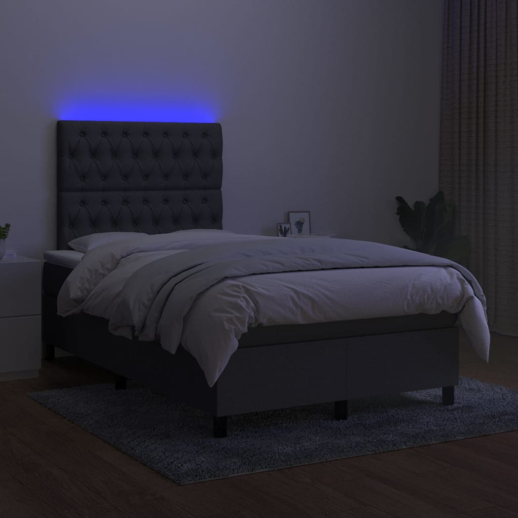 Sommier à lattes de lit matelas LED gris foncé 120x190 cm tissu - XIOS