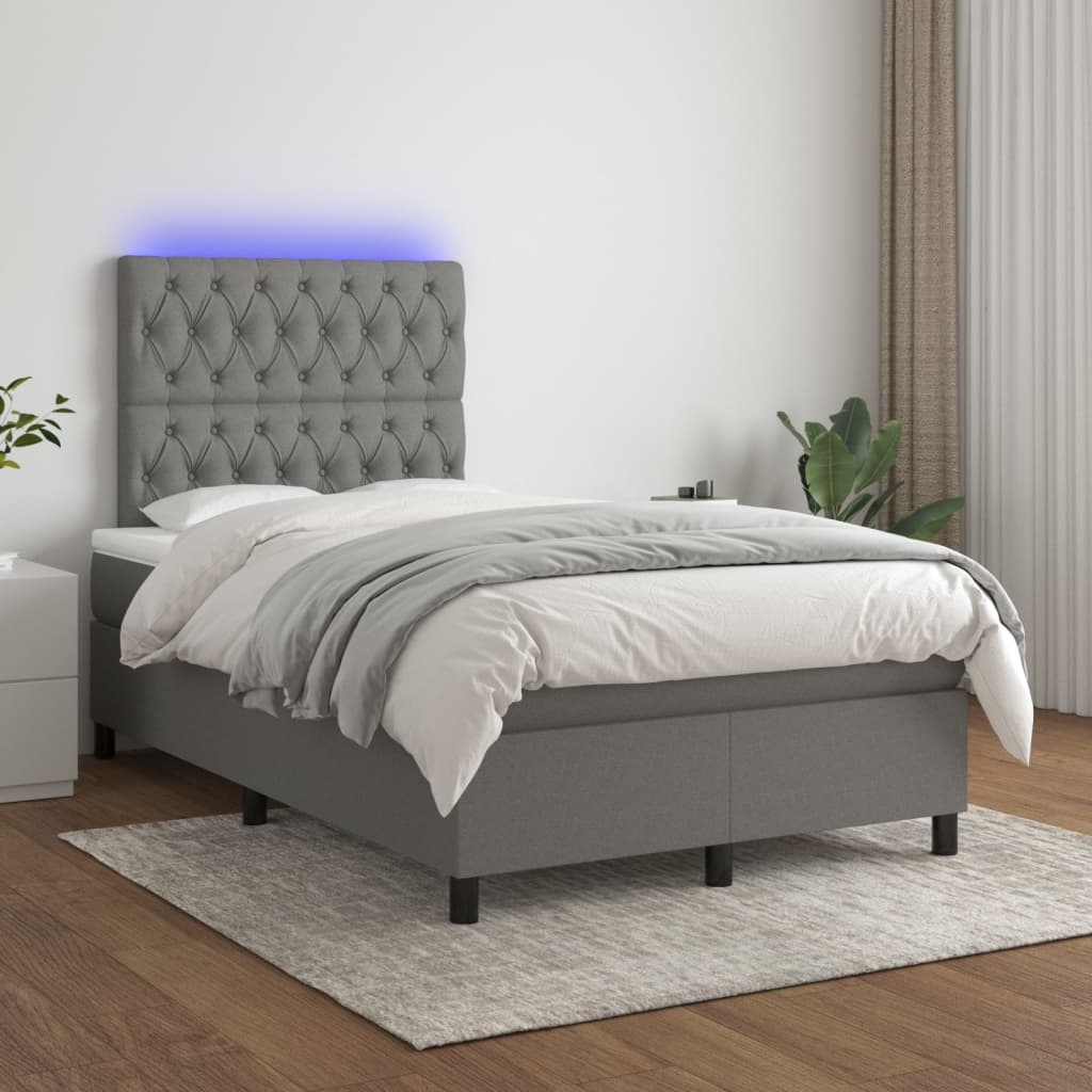Sommier à lattes de lit matelas LED gris foncé 120x190 cm tissu - XIOS