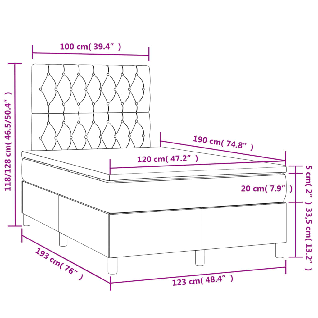 Sommier à lattes de lit matelas et LED bleu 120x190 cm tissu - XIOS