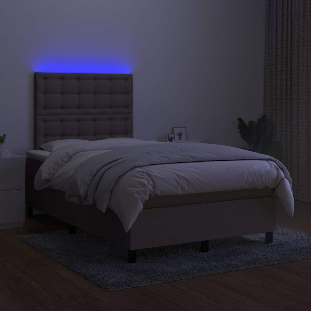 Sommier à lattes de lit matelas et LED taupe 120x190 cm tissu - XIOS