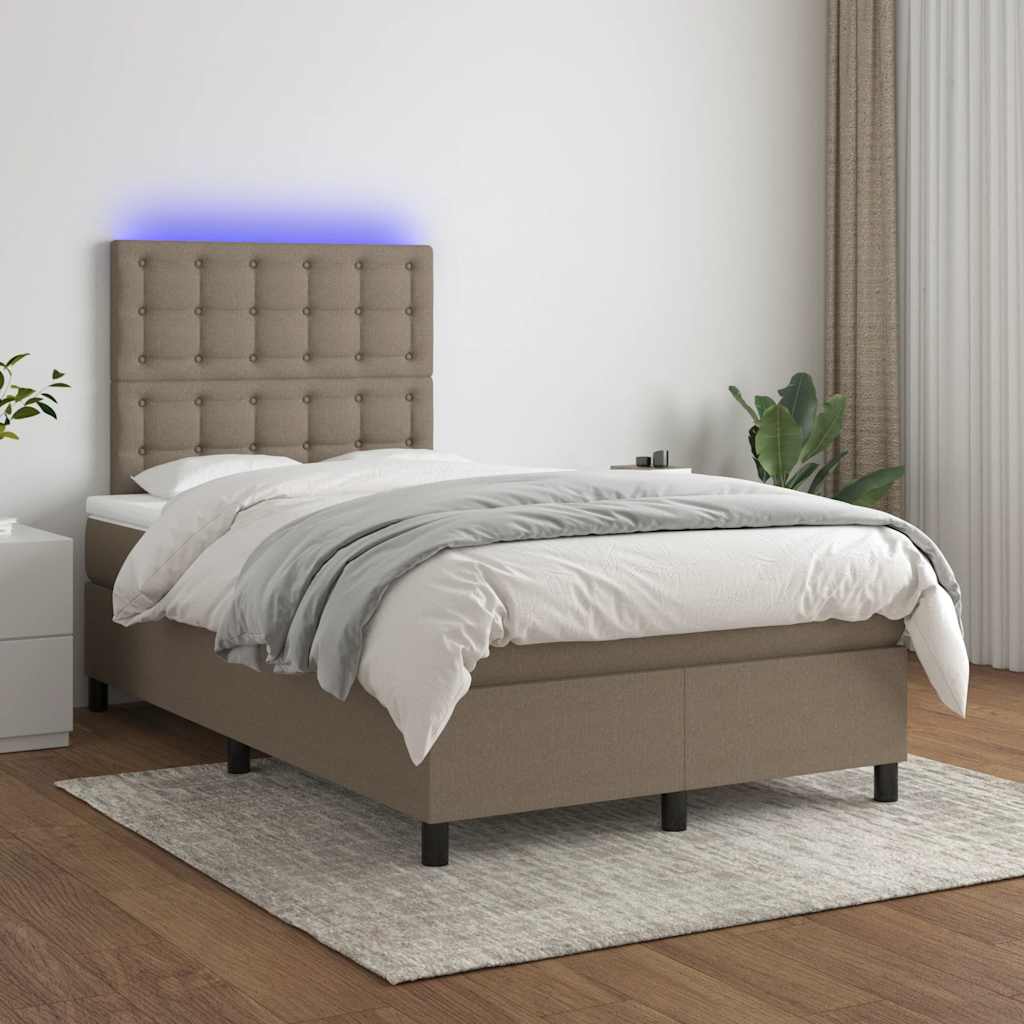 Sommier à lattes de lit matelas et LED taupe 120x190 cm tissu - XIOS