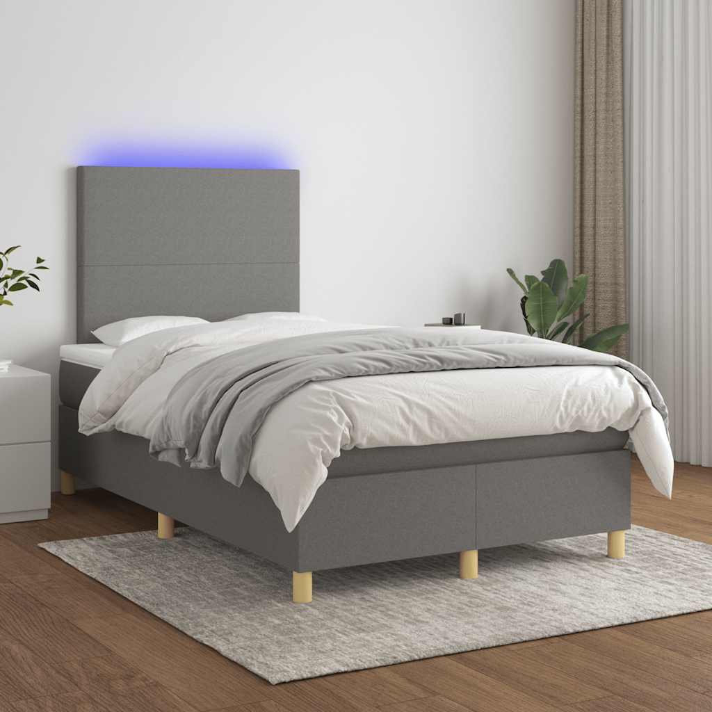 Sommier à lattes de lit matelas LED gris foncé 120x190 cm tissu - XIOS