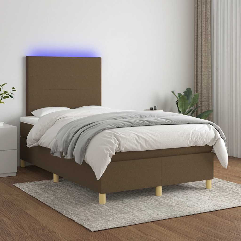 Sommier à lattes de lit matelas et LED marron foncé 120x190 cm - XIOS