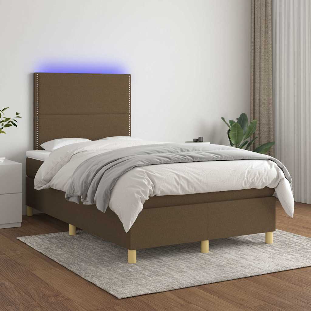 Sommier à lattes de lit matelas et LED marron foncé 120x190 cm - XIOS
