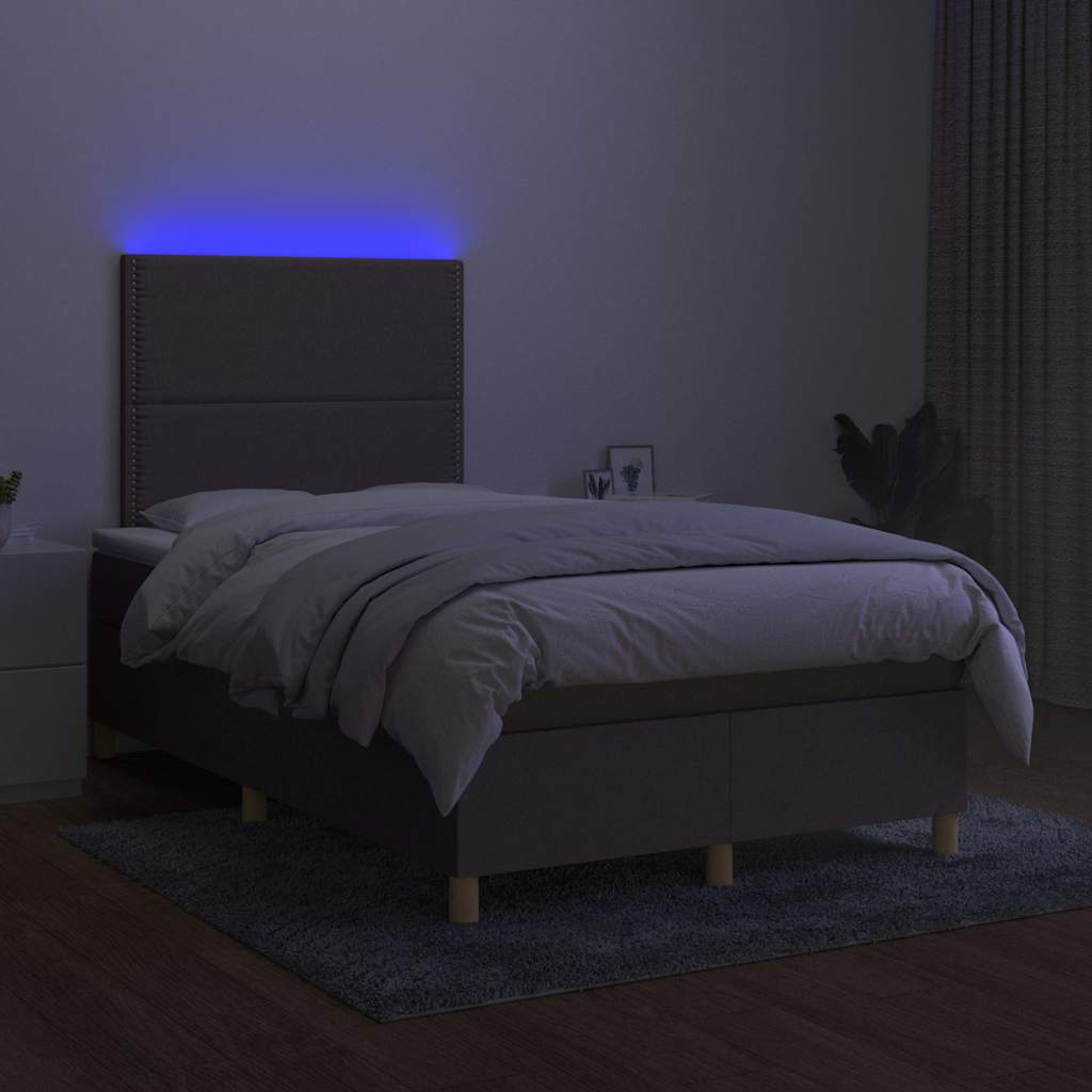 Sommier à lattes de lit matelas et LED taupe 120x190 cm tissu - XIOS