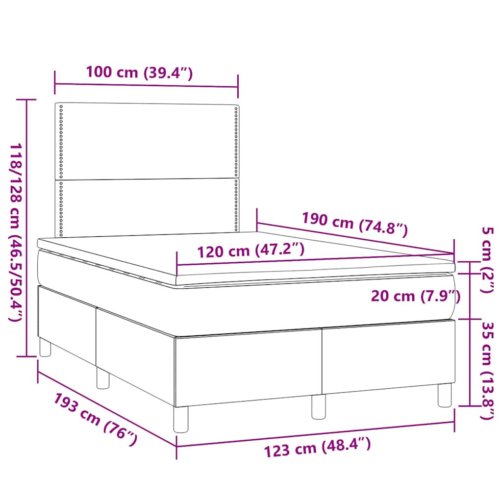 Sommier à lattes de lit matelas et LED taupe 120x190 cm tissu - XIOS