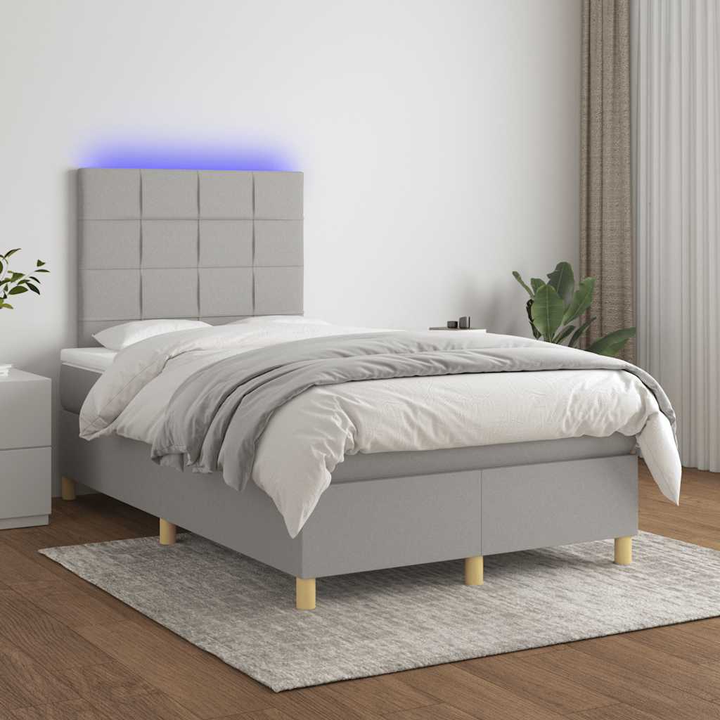 Sommier à lattes de lit matelas LED gris clair 120x190 cm tissu - XIOS