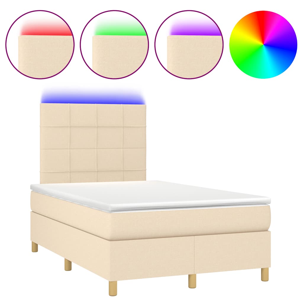 Sommier à lattes de lit matelas et LED crème 120x190 cm tissu - XIOS