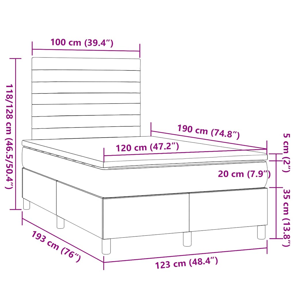 Sommier à lattes de lit matelas et LED noir 120x190 cm tissu - XIOS