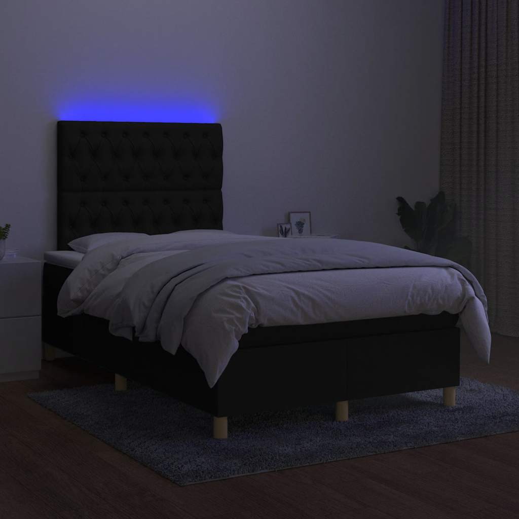 Sommier à lattes de lit matelas et LED noir 120x190 cm tissu - XIOS