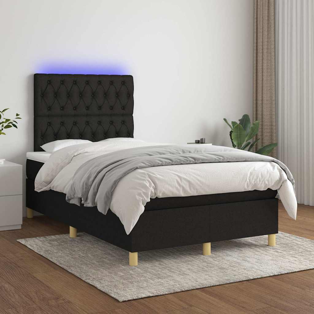 Sommier à lattes de lit matelas et LED noir 120x190 cm tissu - XIOS