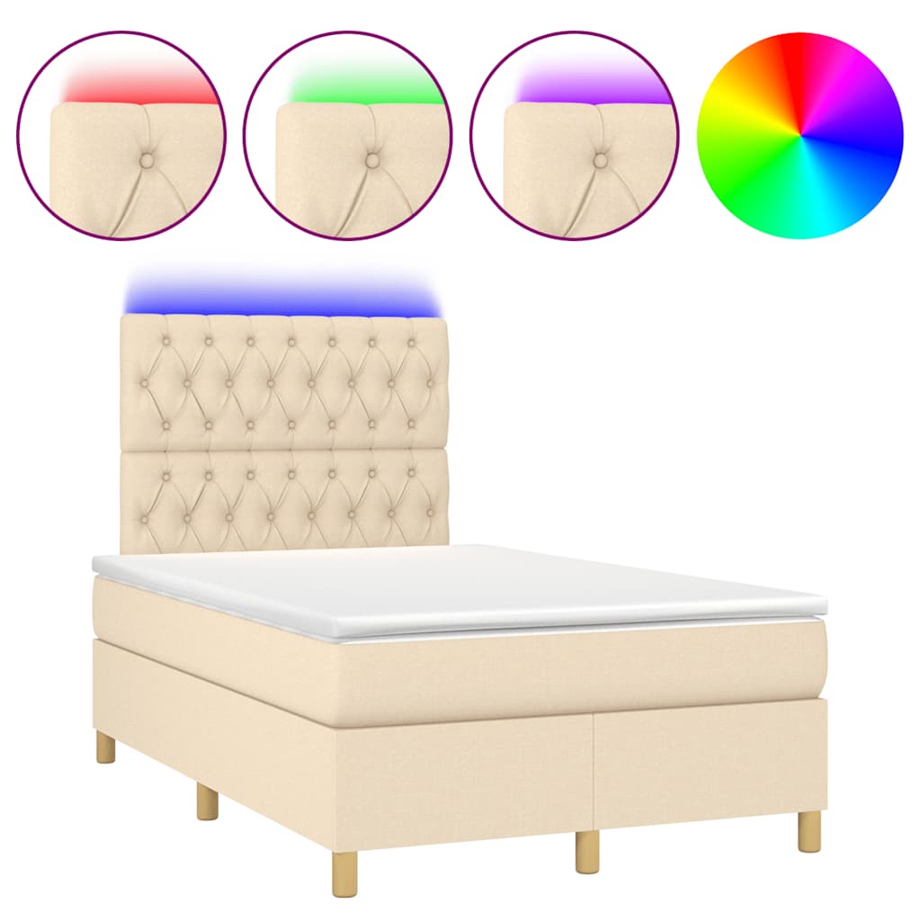 Sommier à lattes de lit matelas et LED crème 120x190 cm tissu - XIOS