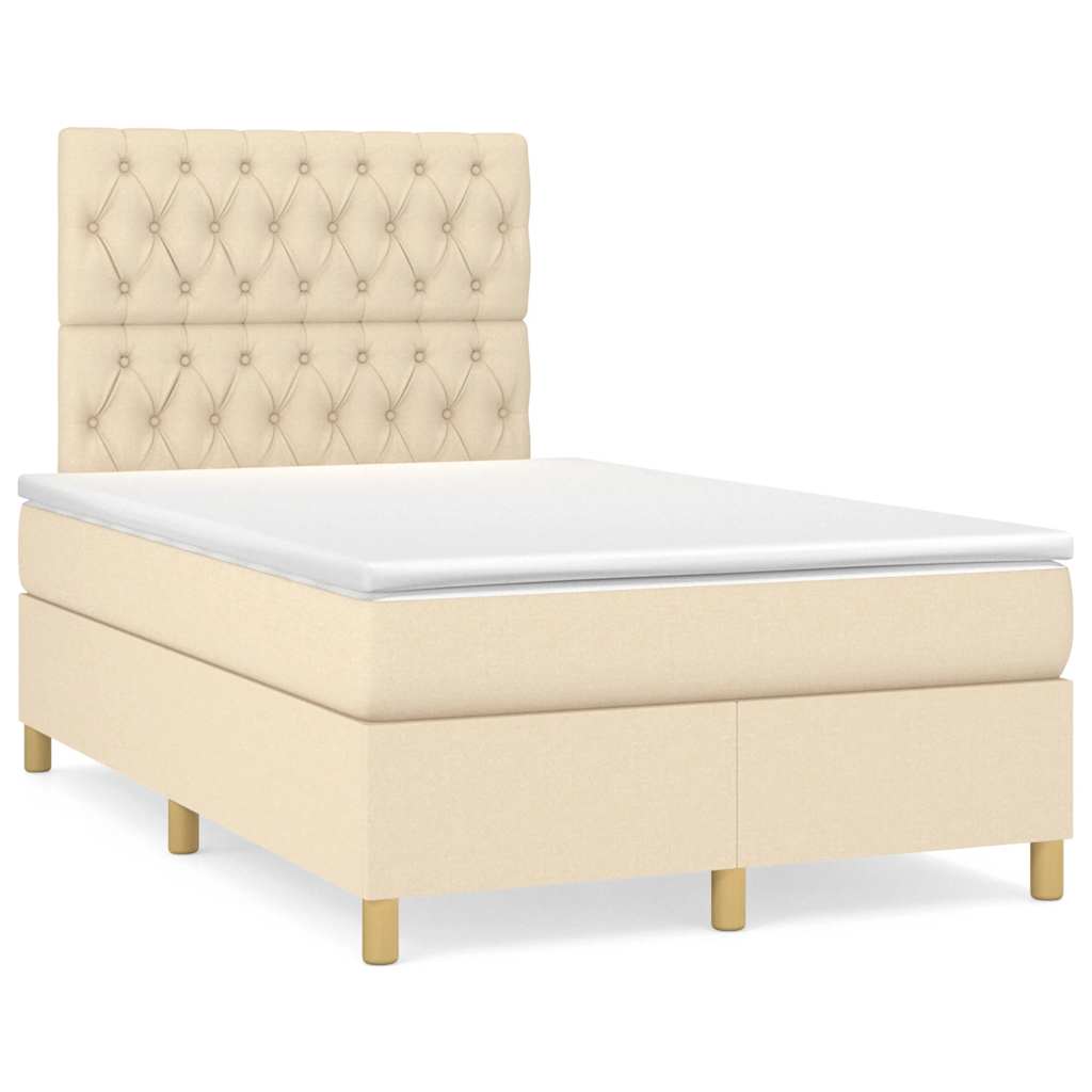 Sommier à lattes de lit matelas et LED crème 120x190 cm tissu - XIOS