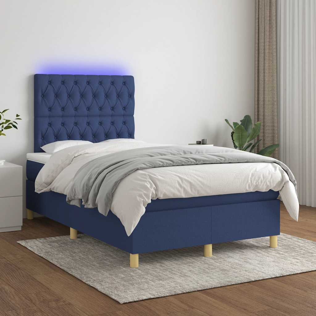 Sommier à lattes de lit matelas et LED bleu 120x190 cm tissu - XIOS