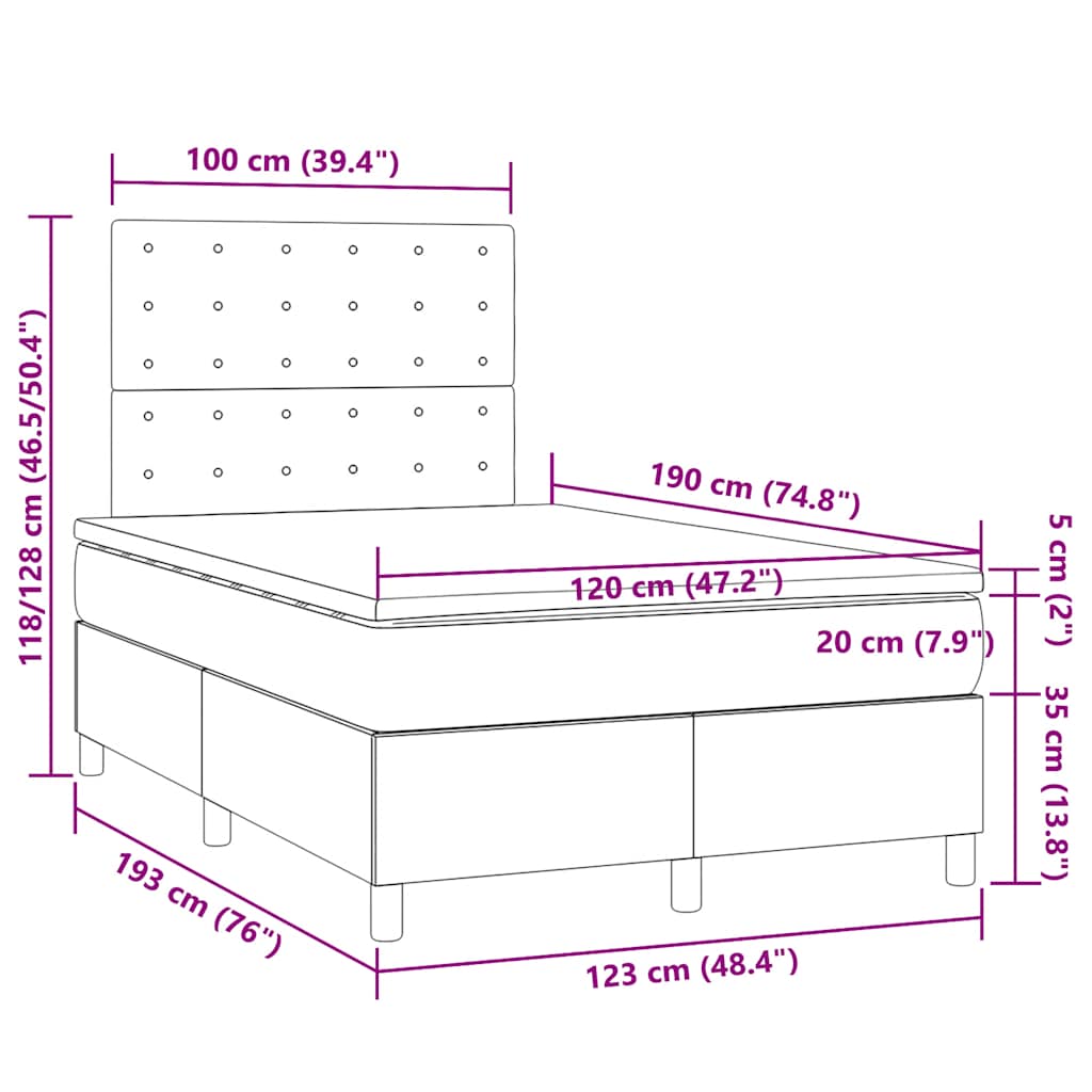 Sommier à lattes de lit matelas et LED noir 120x190 cm tissu - XIOS
