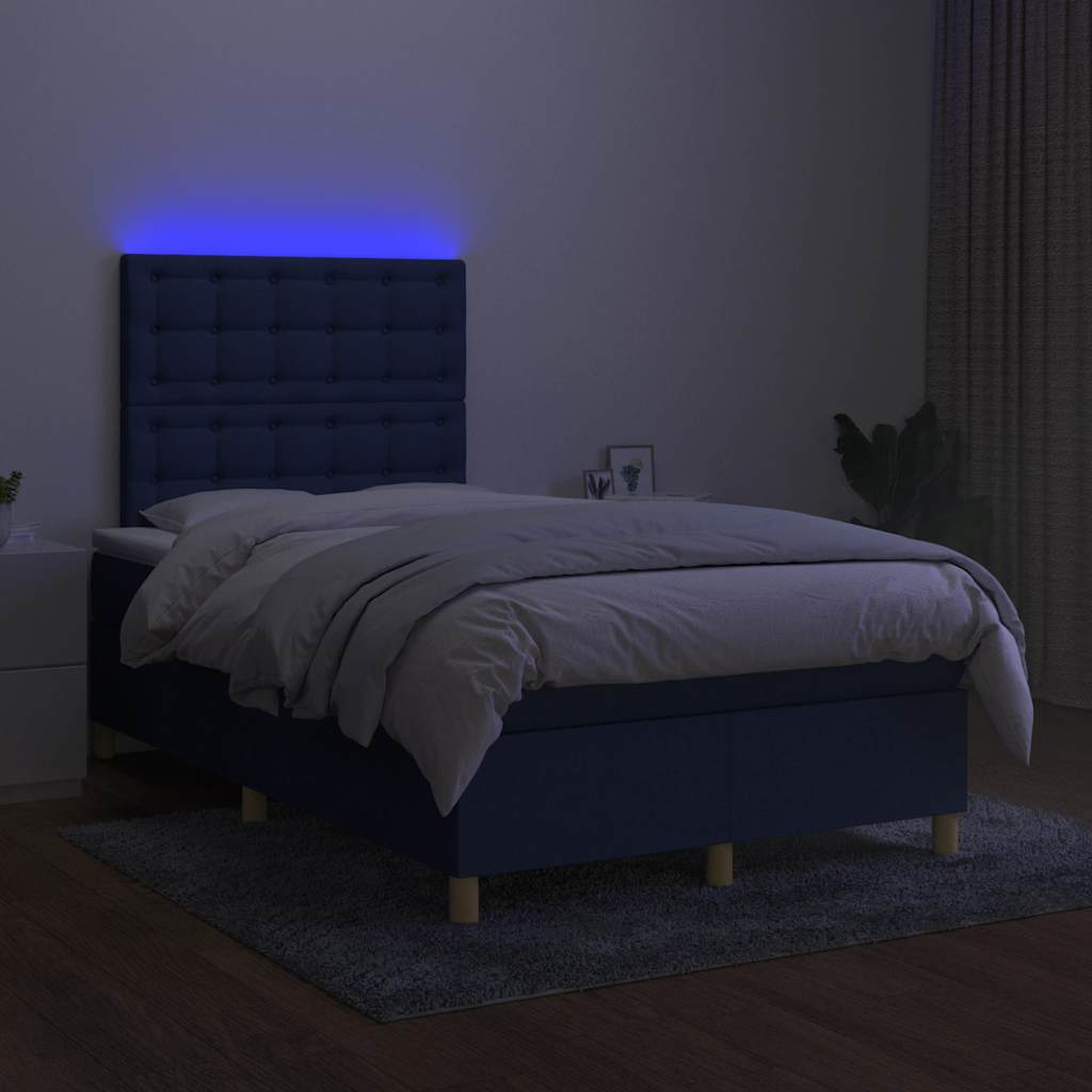 Sommier à lattes de lit matelas et LED bleu 120x190 cm tissu - XIOS