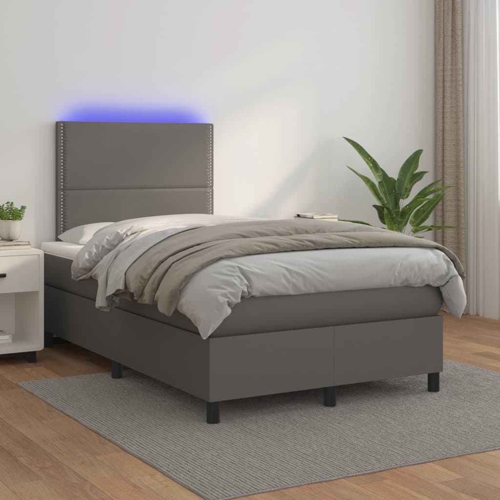 Sommier à lattes de lit matelas LED gris 120x190 cm similicuir - XIOS