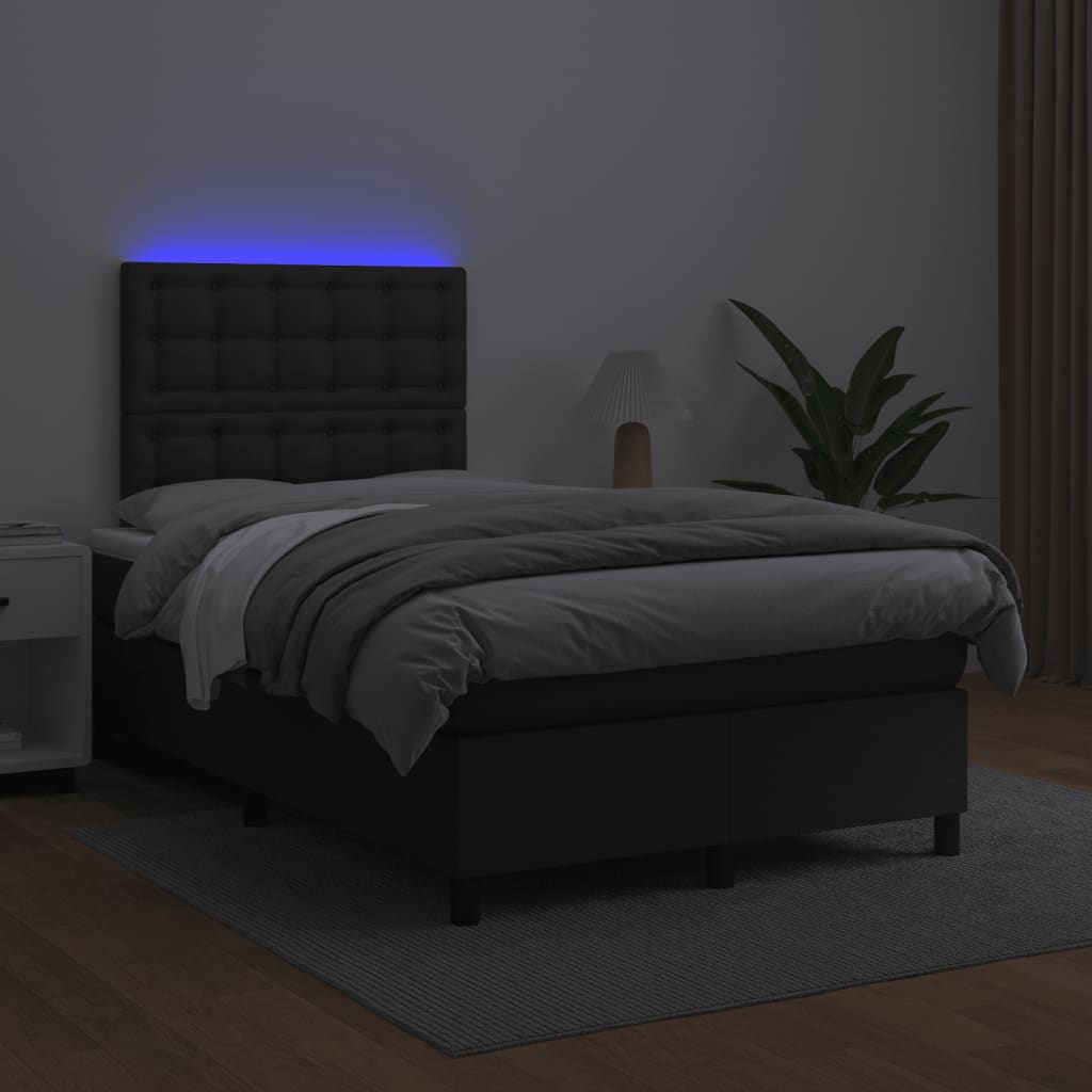 Sommier à lattes de lit matelas LED noir 120x190 cm similicuir - XIOS
