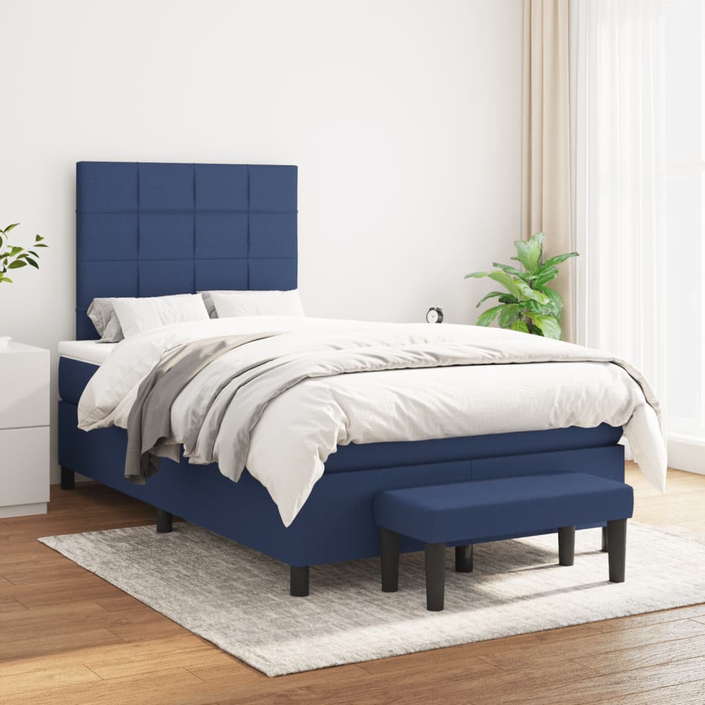Sommier à lattes de lit avec matelas bleu 120x190 cm tissu - XIOS