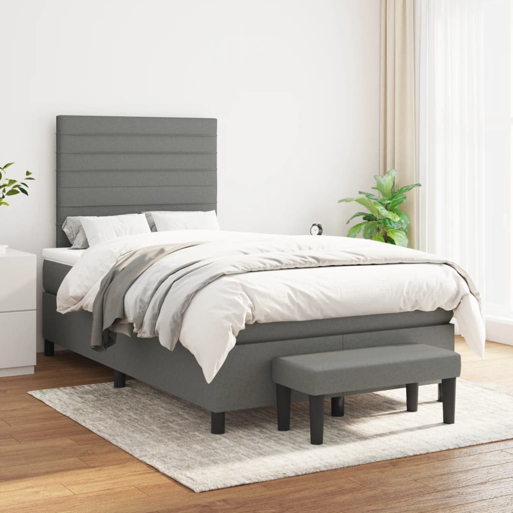 Sommier à lattes de lit avec matelas gris foncé 120x190cm tissu - XIOS