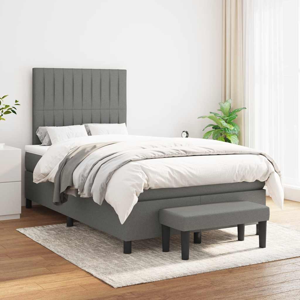 Sommier à lattes de lit avec matelas gris foncé 120x190cm tissu - XIOS
