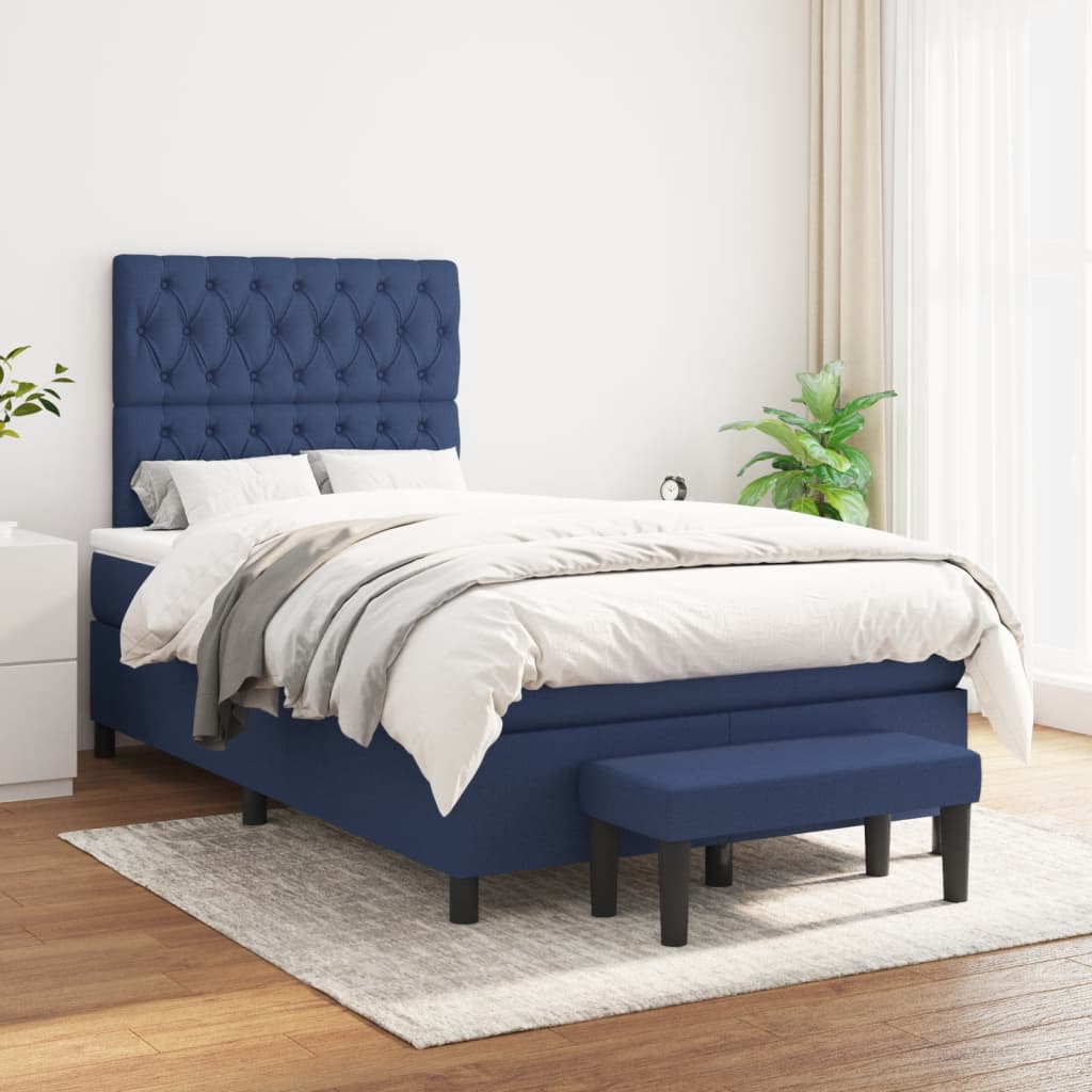 Sommier à lattes de lit avec matelas bleu 120x190 cm tissu - XIOS