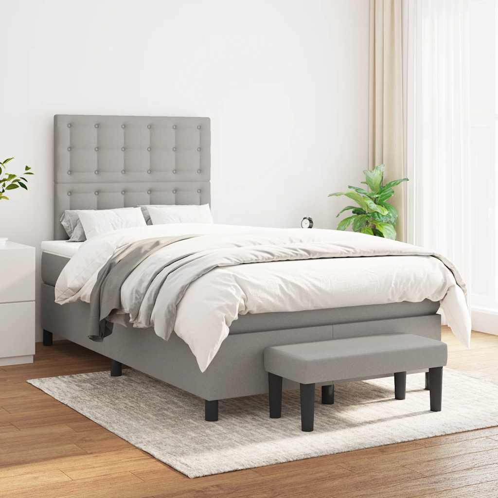 Sommier à lattes de lit et matelas gris clair 120x190 cm tissu - XIOS