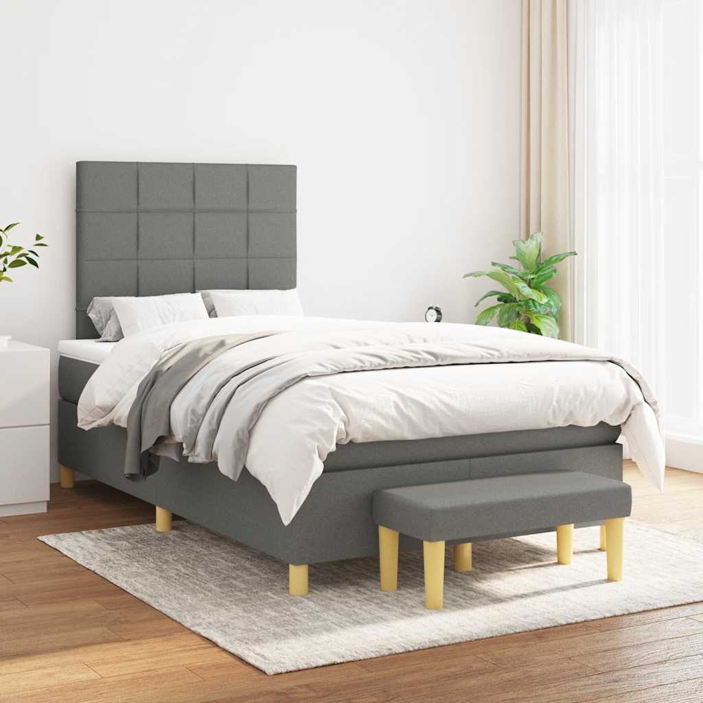 Sommier à lattes de lit avec matelas gris foncé 120x190cm tissu - XIOS