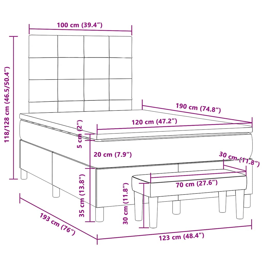 Sommier à lattes de lit avec matelas gris foncé 120x190cm tissu - XIOS