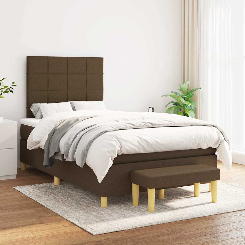 Sommier à lattes de lit et matelas marron foncé 120x190cm tissu - XIOS