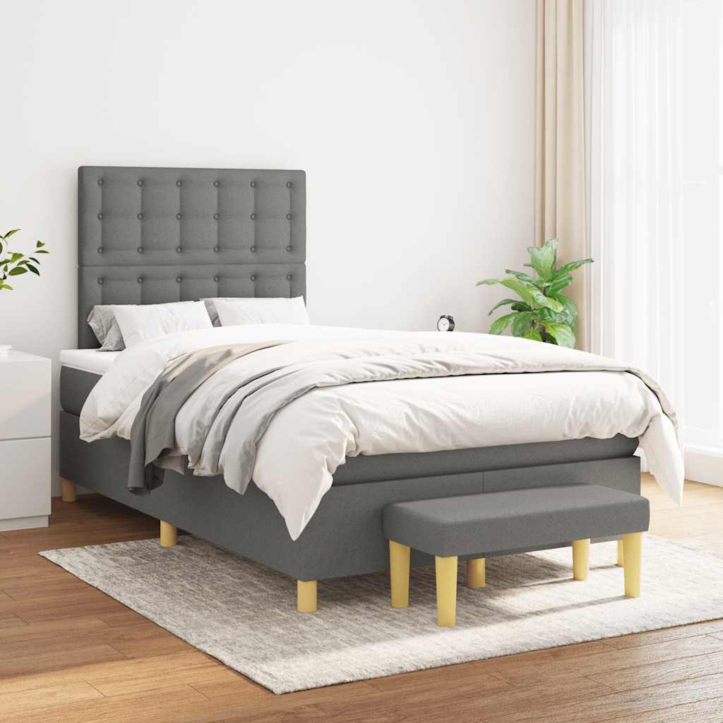 Sommier à lattes de lit avec matelas gris foncé 120x190cm tissu - XIOS