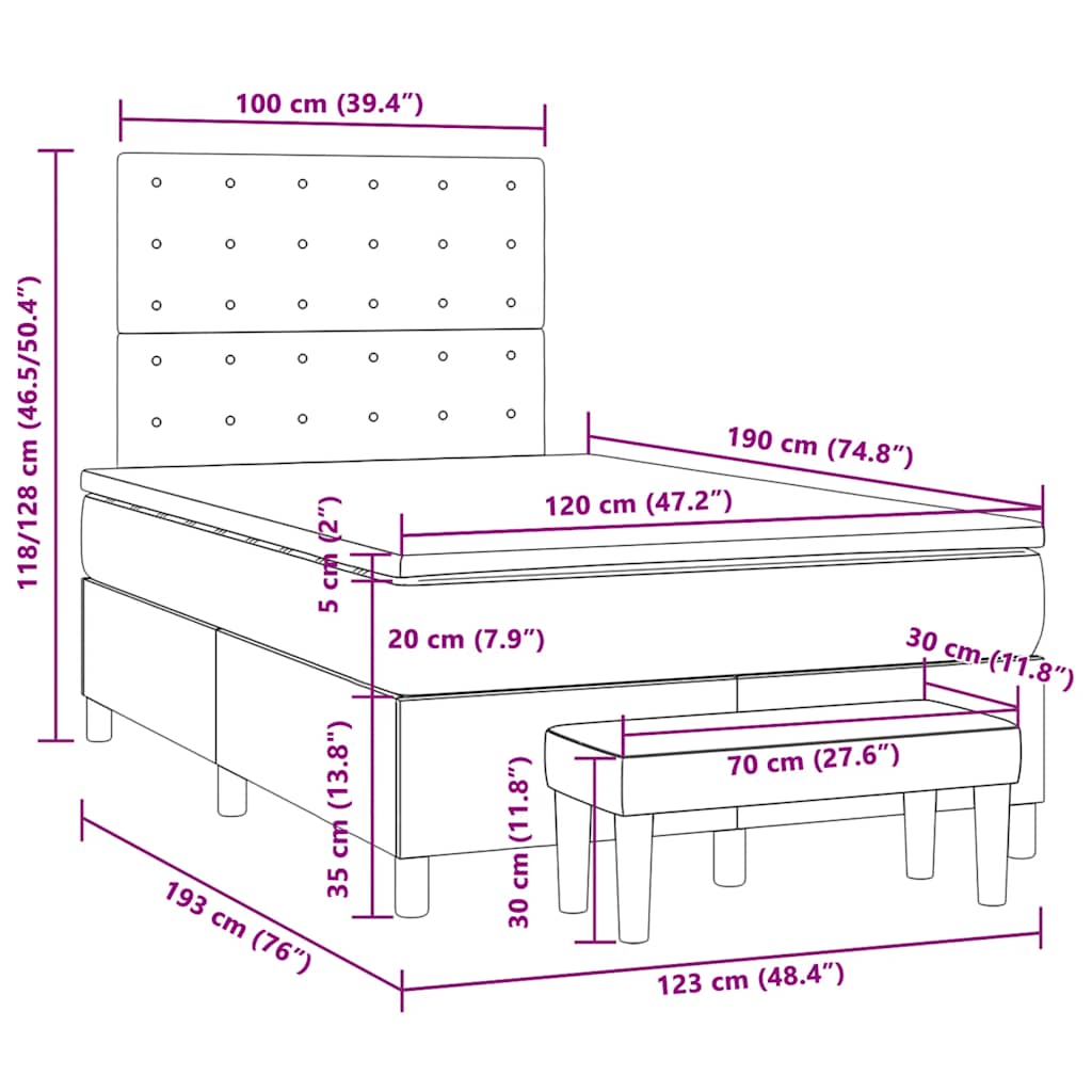 Sommier à lattes de lit avec matelas gris foncé 120x190cm tissu - XIOS
