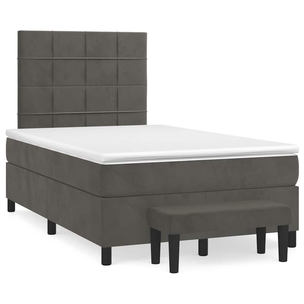 Sommier à lattes de lit et matelas gris foncé 120x190cm velours - XIOS