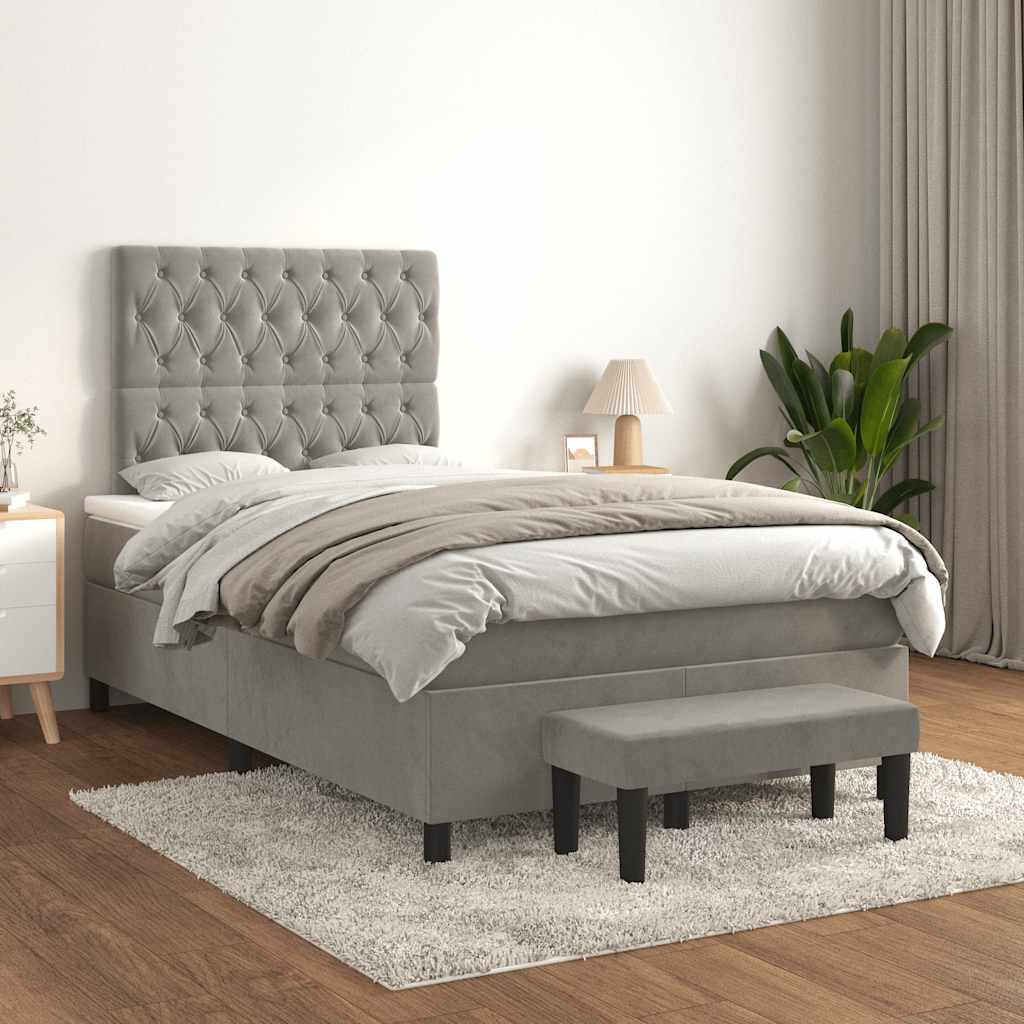 Sommier à lattes de lit et matelas gris clair 120x190cm velours - XIOS