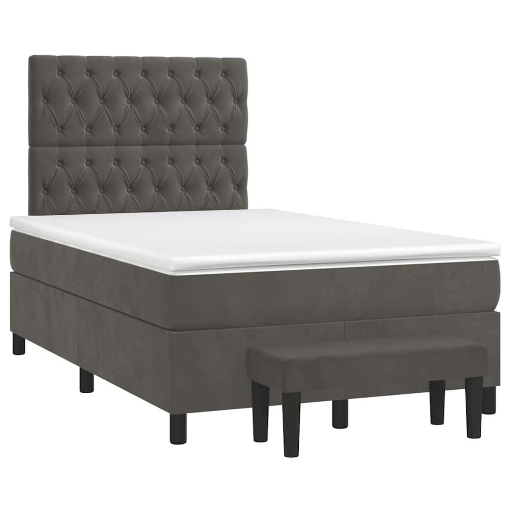 Sommier à lattes de lit et matelas gris foncé 120x190cm velours - XIOS