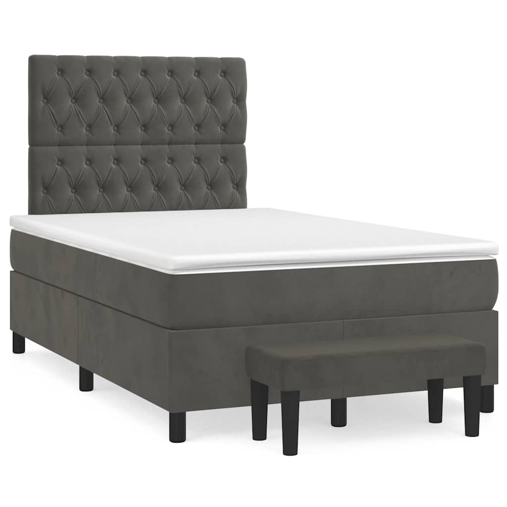 Sommier à lattes de lit et matelas gris foncé 120x190cm velours - XIOS