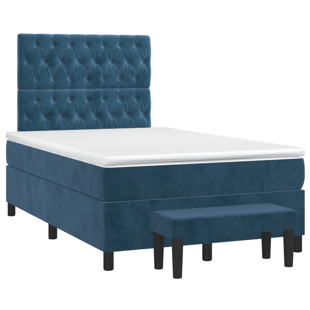 Sommier à lattes de lit et matelas bleu foncé 120x190cm velours - XIOS