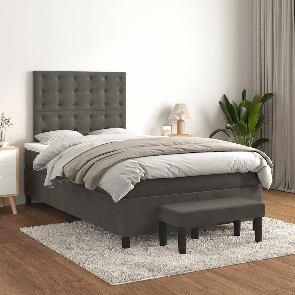Sommier à lattes de lit et matelas gris foncé 120x190cm velours - XIOS