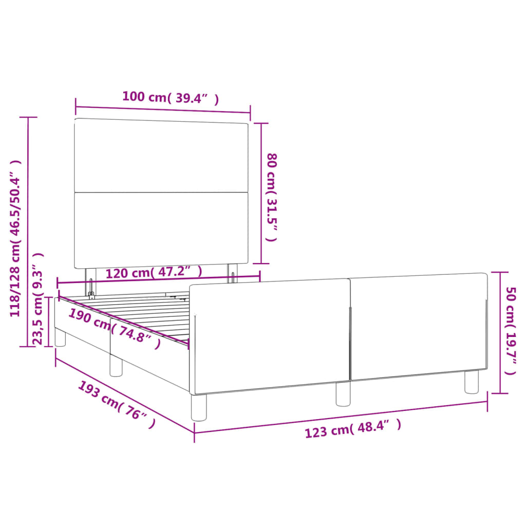Cadre de lit sans matelas taupe 120x190 cm tissu - XIOS