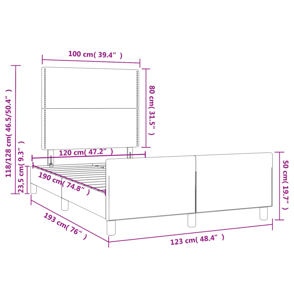 Cadre de lit sans matelas bleu 120x190 cm tissu - XIOS