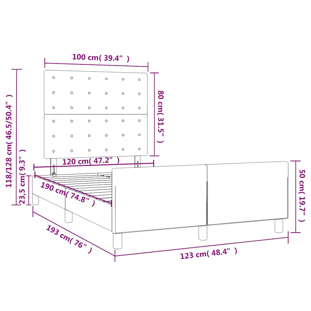Cadre de lit sans matelas marron foncé 120x190 cm tissu - XIOS
