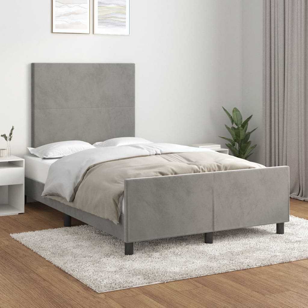 Cadre de lit sans matelas gris clair 120x190 cm velours - XIOS