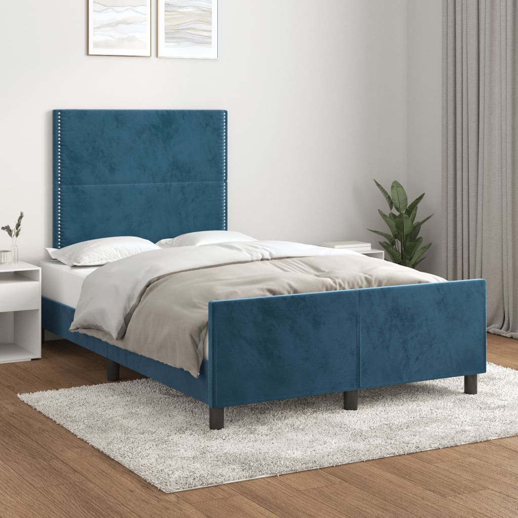 Cadre de lit sans matelas bleu foncé 120x190 cm velours - XIOS