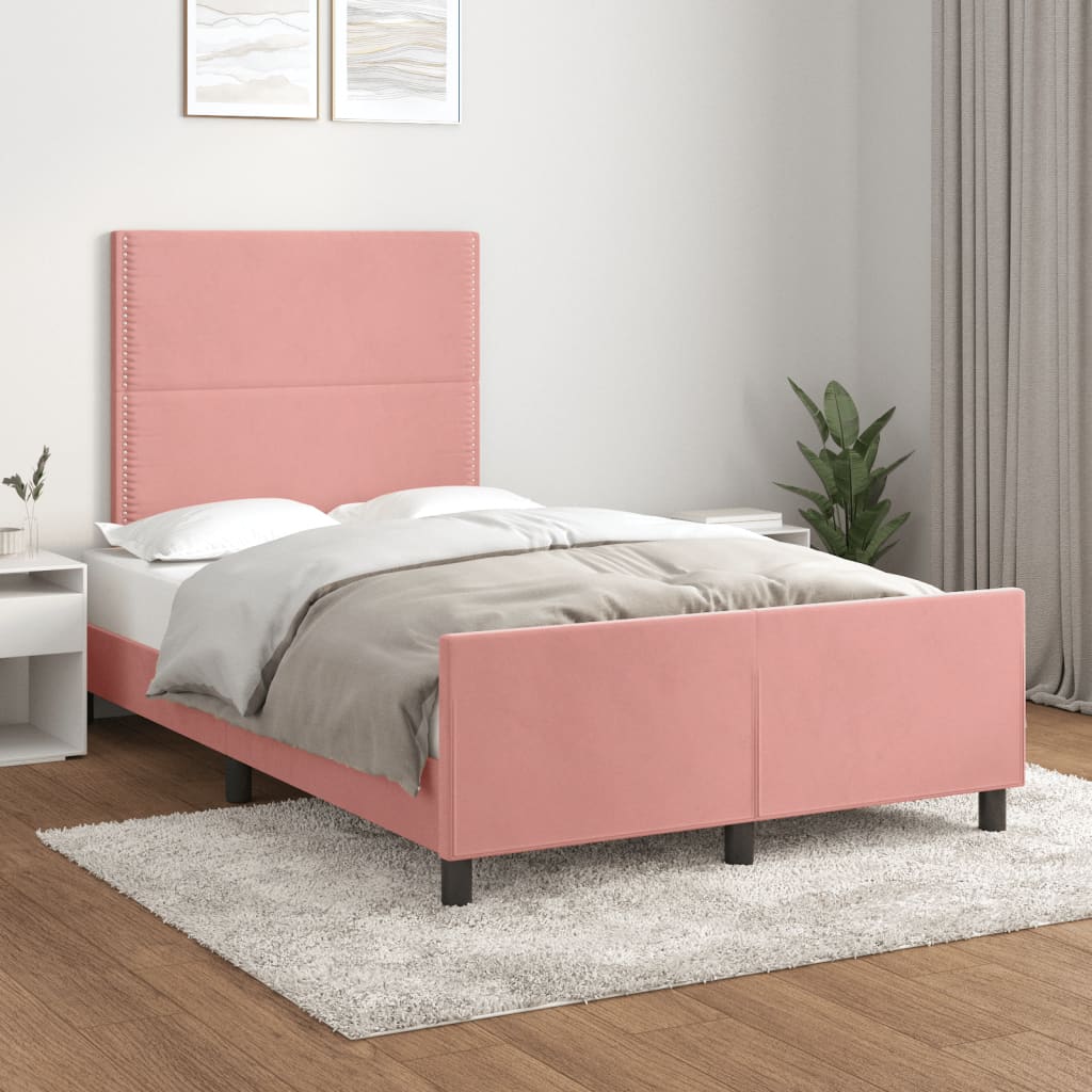 Cadre de lit sans matelas rose 120x190 cm velours - XIOS