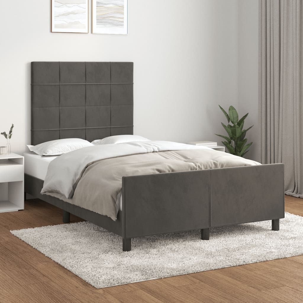 Cadre de lit sans matelas gris foncé 120x190 cm velours - XIOS