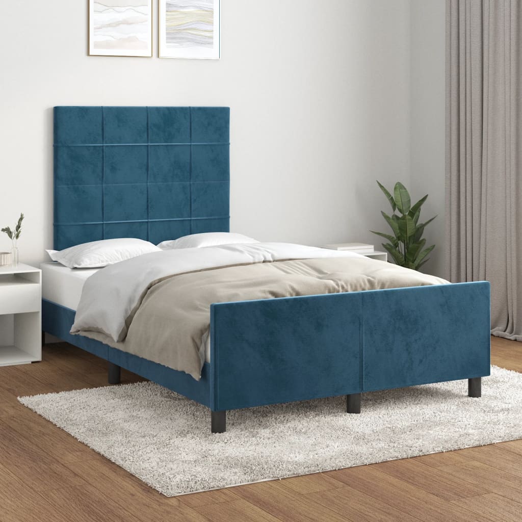 Cadre de lit sans matelas bleu foncé 120x190 cm velours - XIOS