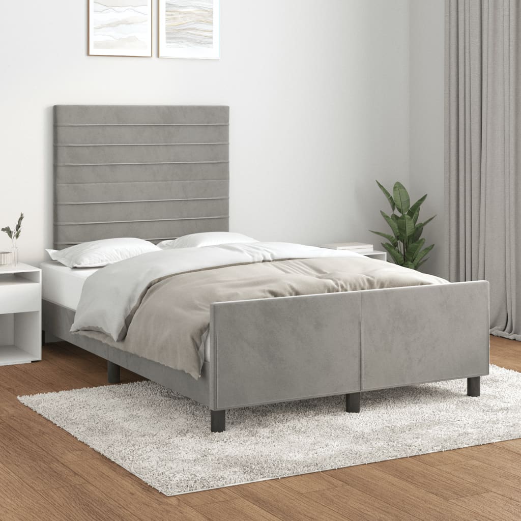 Cadre de lit sans matelas gris clair 120x190 cm velours - XIOS