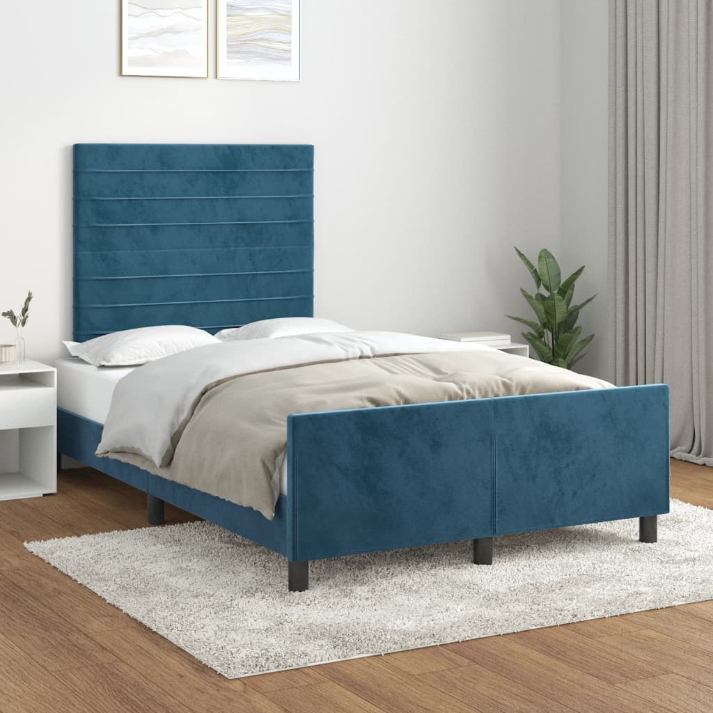 Cadre de lit sans matelas bleu foncé 120x190 cm velours - XIOS