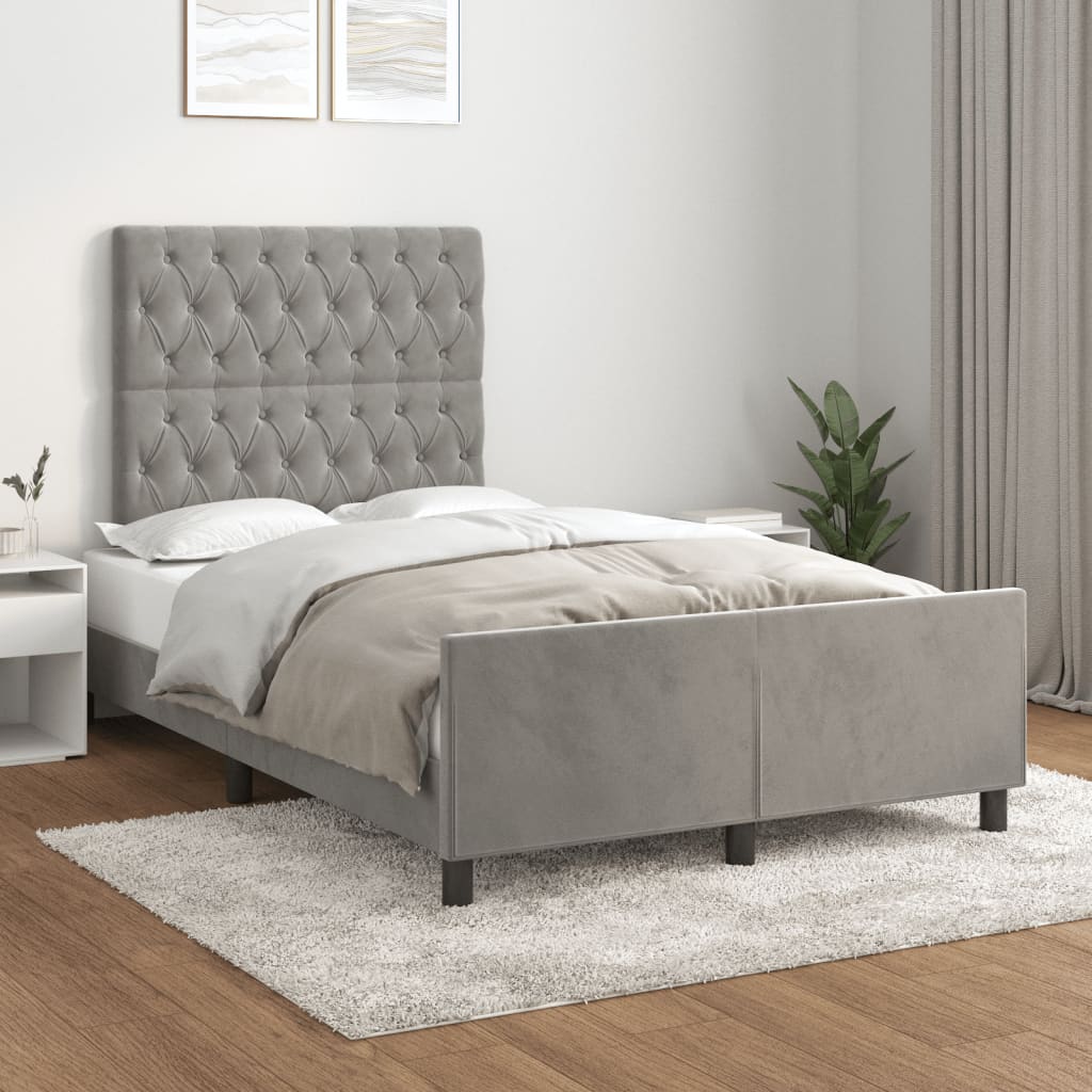 Cadre de lit sans matelas gris clair 120x190 cm velours - XIOS