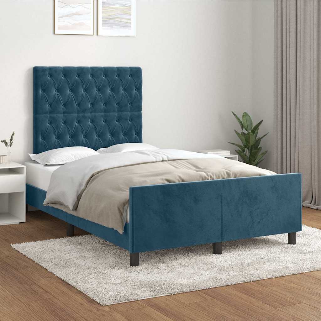 Cadre de lit sans matelas bleu foncé 120x190 cm velours - XIOS